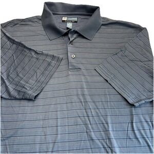 Jos. A Bank‎ Leadbetter Cotton Polo Golf Shirt Stripe Blue MED Stays Cool Tech